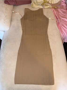 Cotton On Camel Ribbed Midi Bodycon Dress